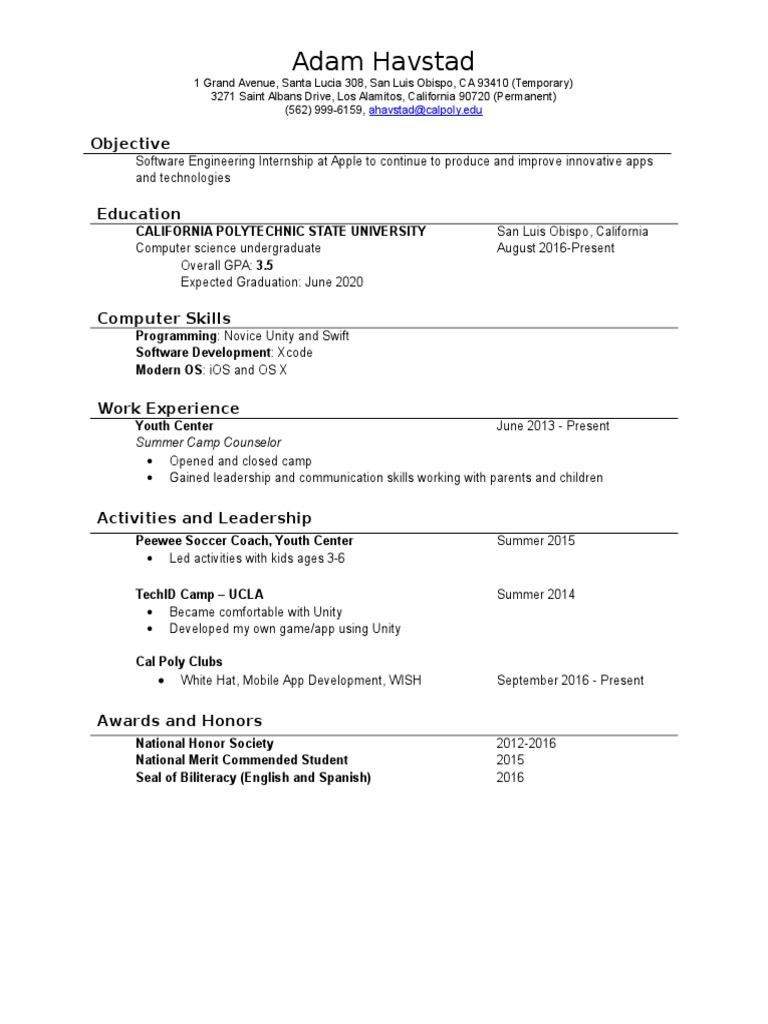 Software Engineering Intern Resume | PDF
