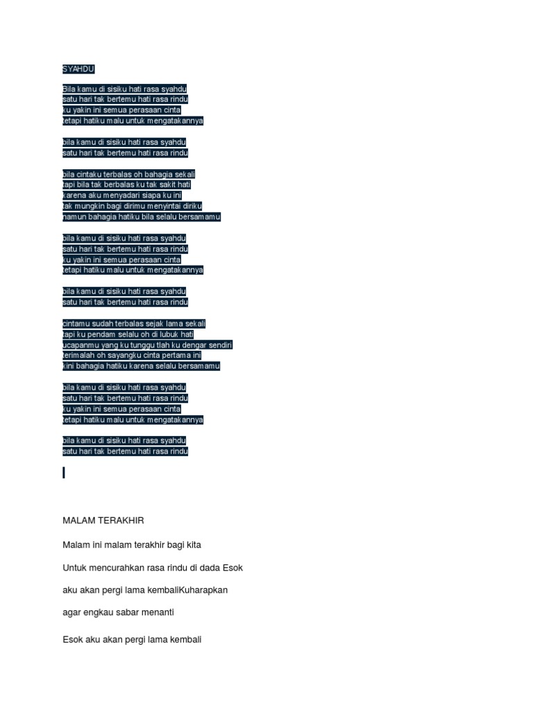 Lirik Lagu Syahdu Pdf