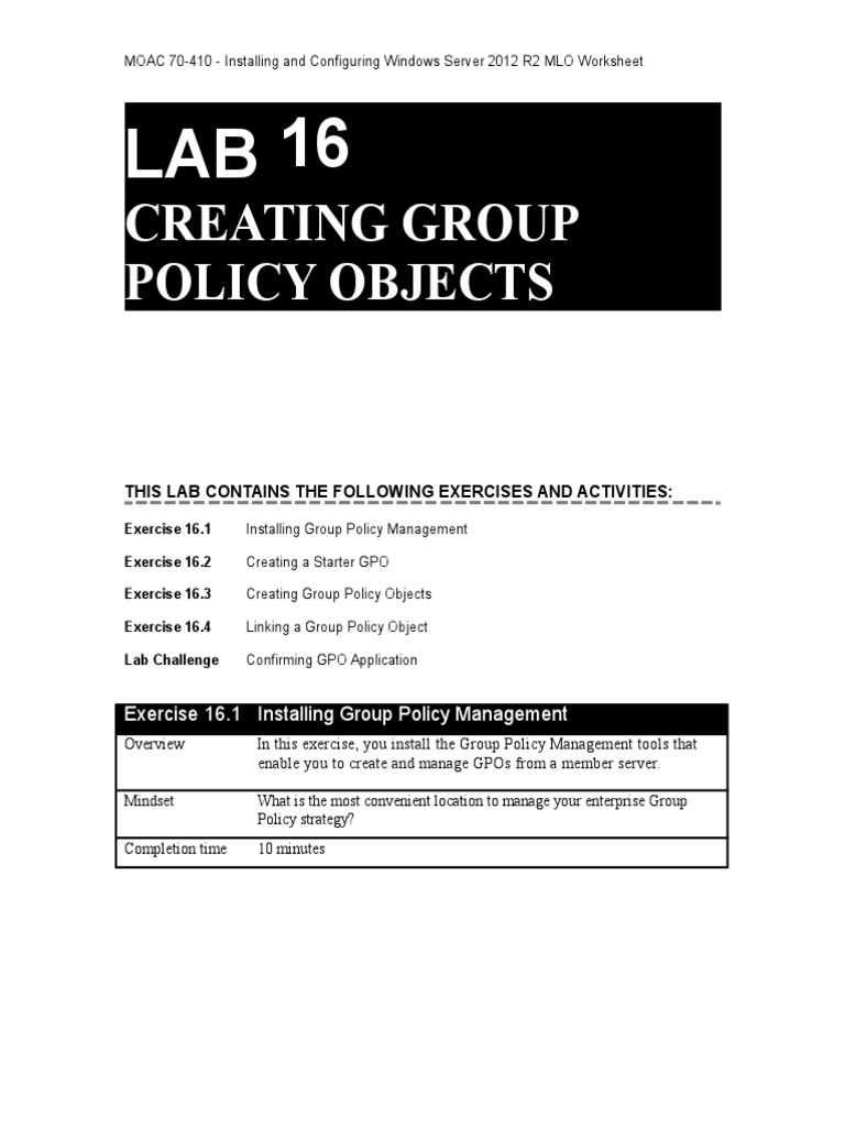 Group Policy Objects Lab for Windows Server | PDF | Group Policy | Ibm ...