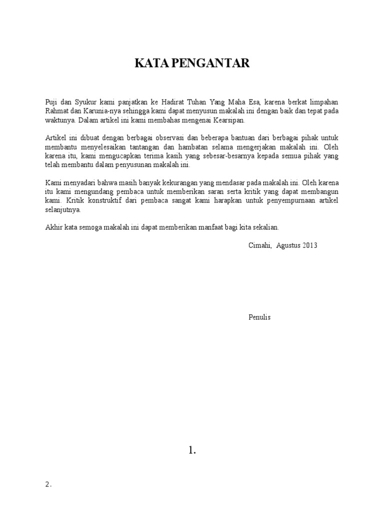 Kata Pengantar Makalah Kearsipan