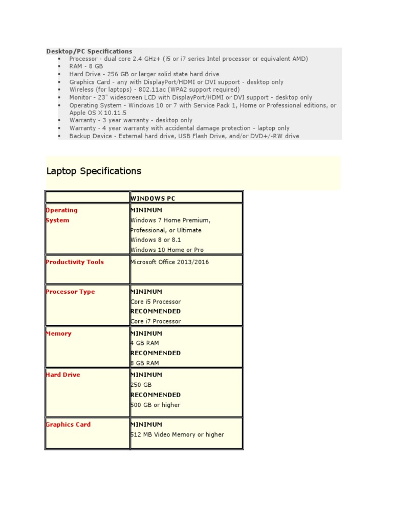Specs | PDF | Computers