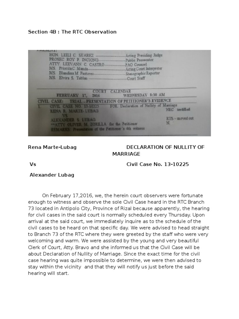 RTC Hearing on Marriage Nullity Case | PDF | Witness | Cross Examination