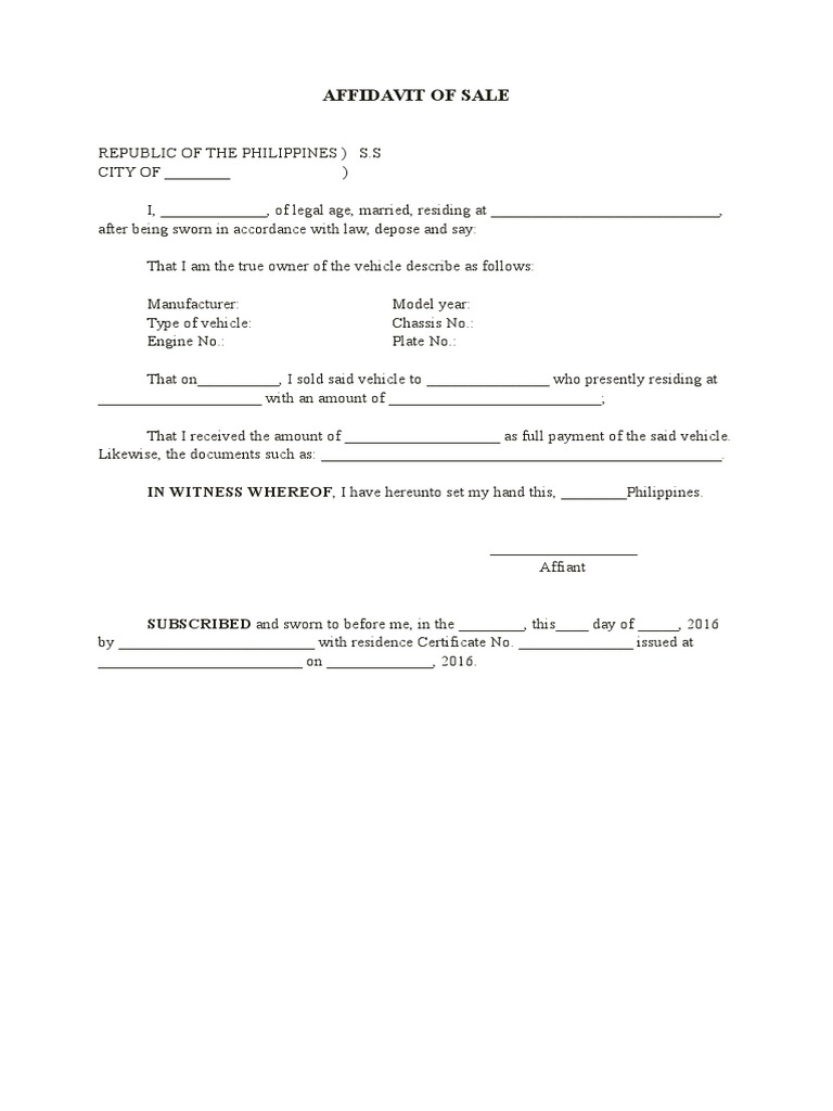 Affidavit of Sale PDF