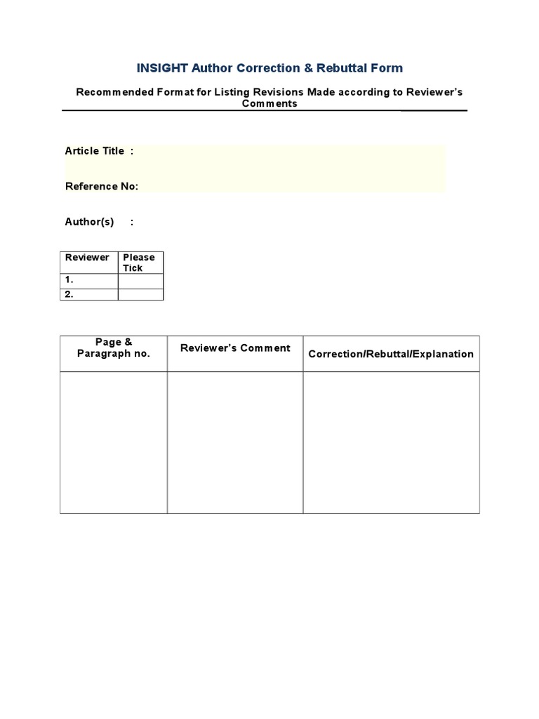 Author Correction & Rebuttal Form Guide | PDF