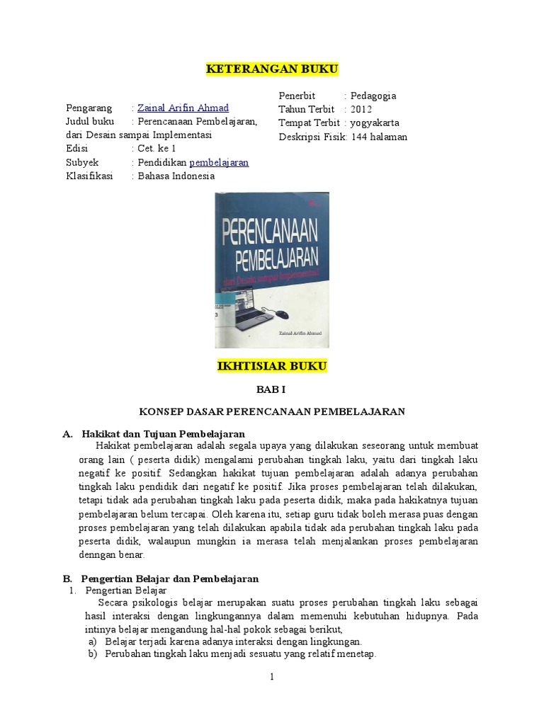 Resume Buku Perencanaan Pembelajaran Dari Desain Sampai Implementasi