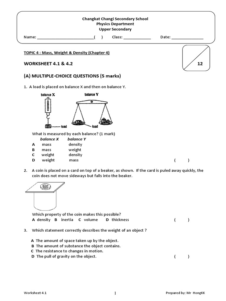 Mass and Weight Worksheet Throughout Mass And Weight Worksheet