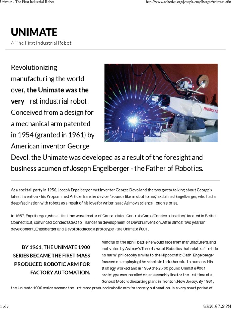 first industrial robot in the world