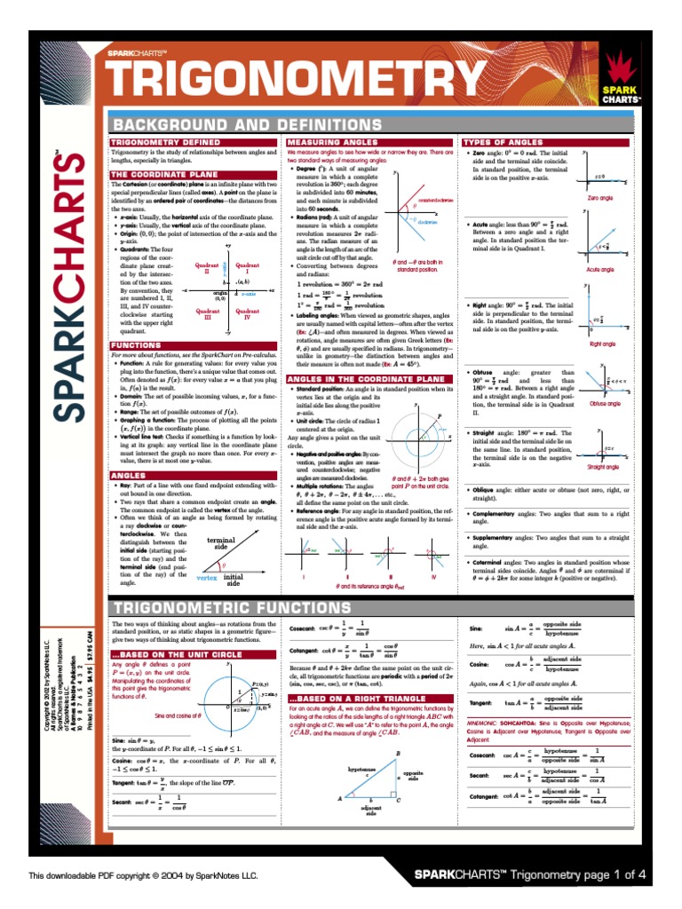 227213407 Trigonometry Spark Charts Pdf Trigonometric Functions Sine