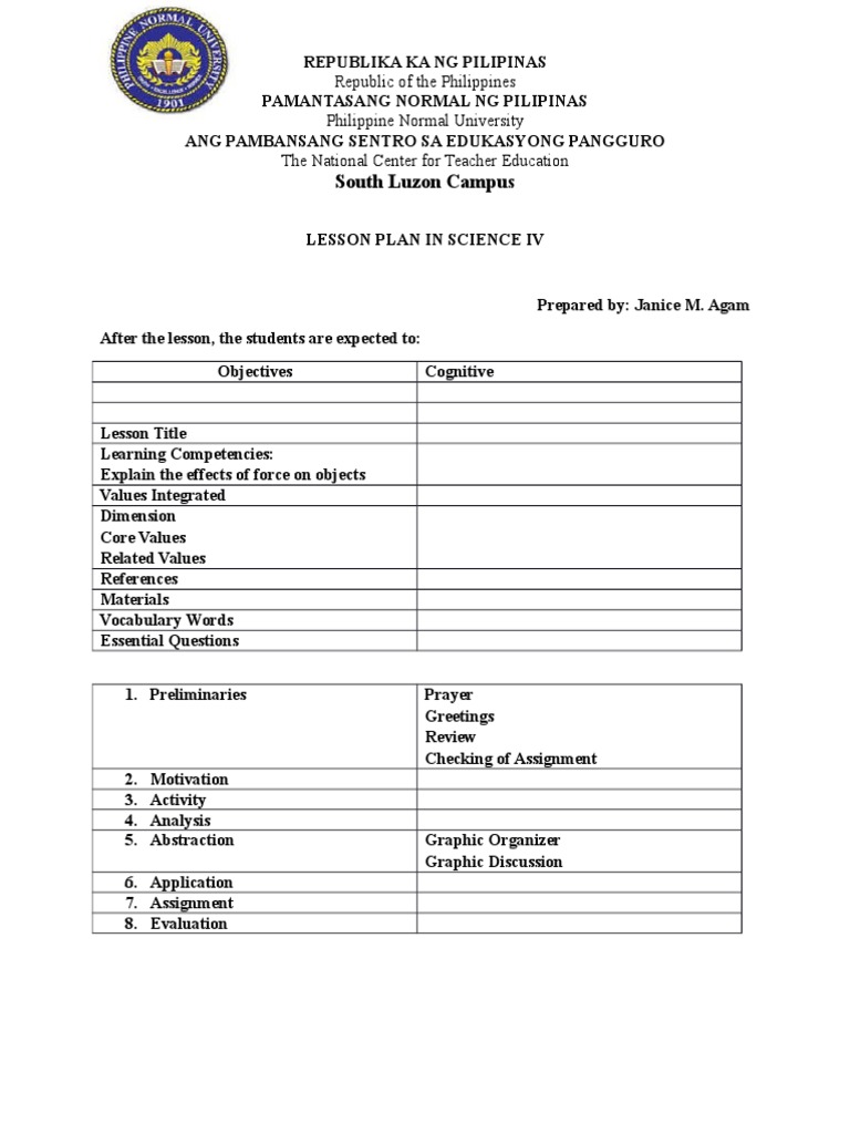 Science IV Lesson Plan | PDF | Career & Growth | Science & Mathematics