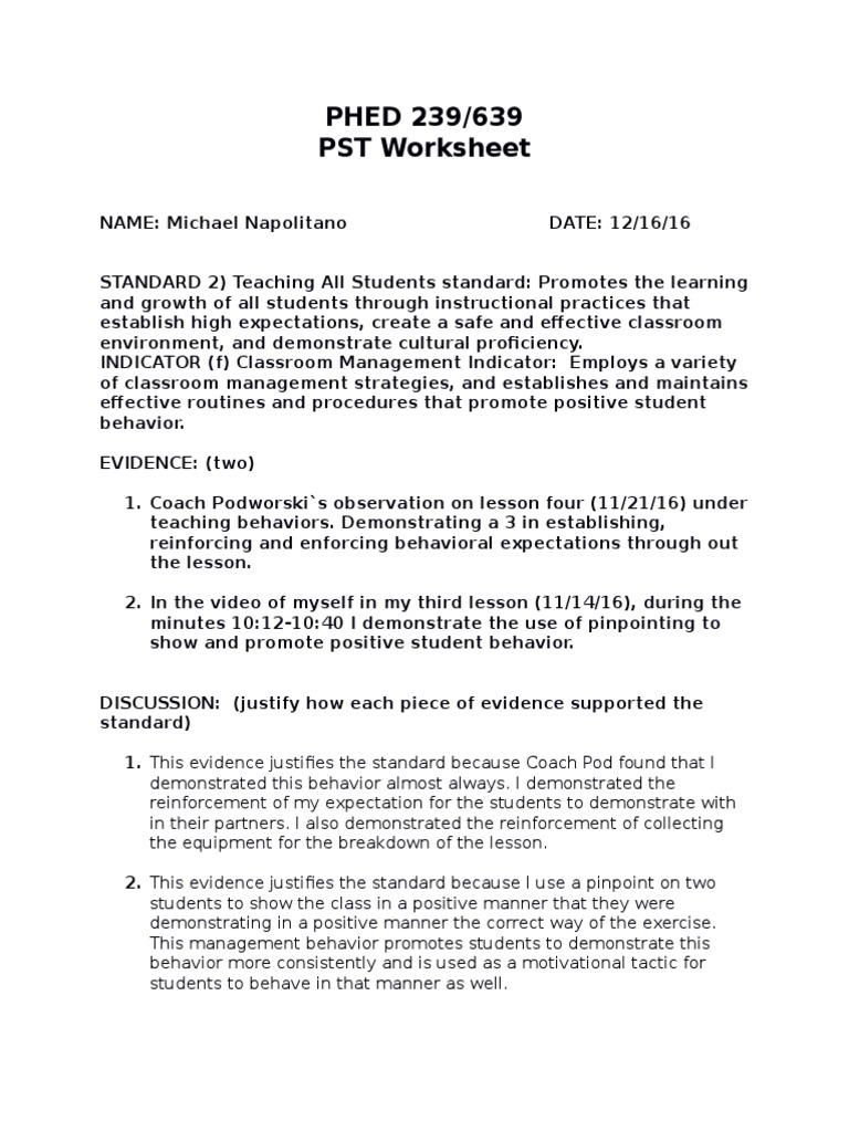 PST Worksheet: Classroom Management Strategies | PDF