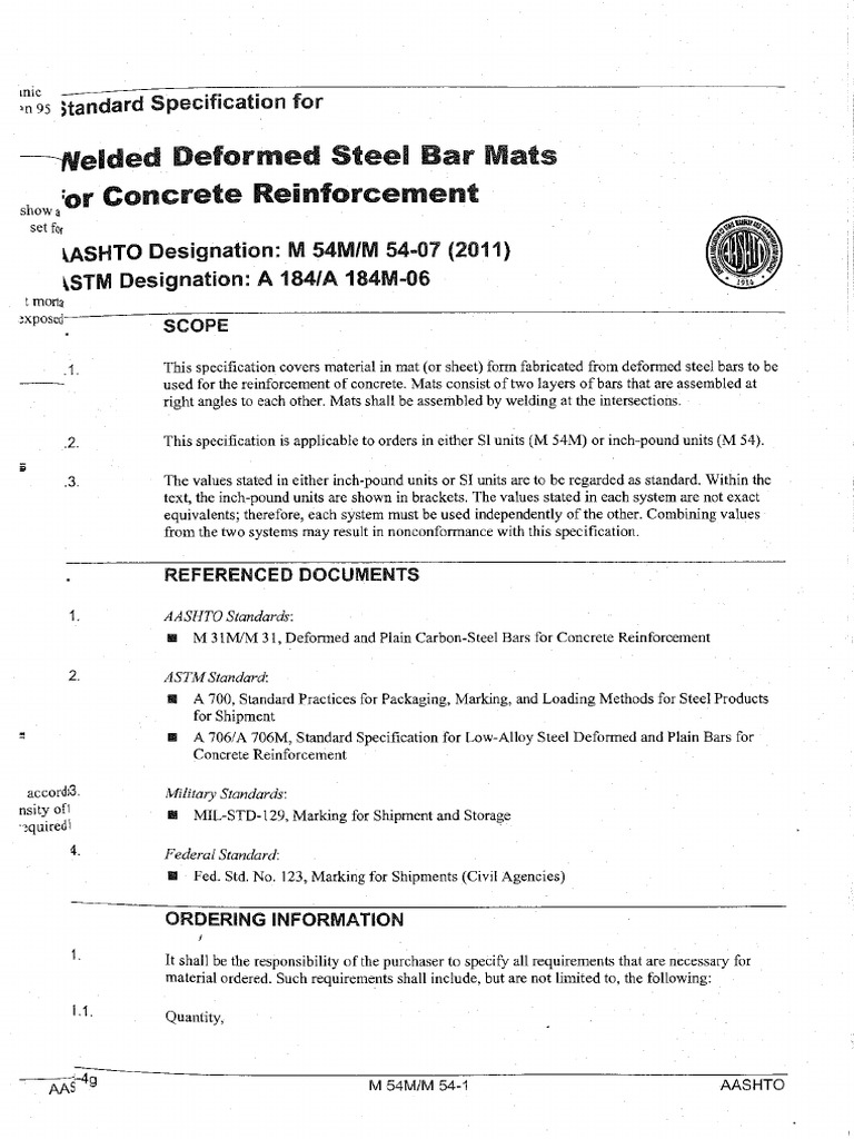 M 5407 (2011) (Welded Deformed Steel Bar Mats For Concrete