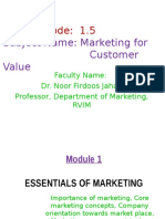 Subject Code: 1.5: Subject Name: Marketing For Customer Value