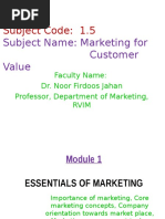 Subject Code: 1.5: Subject Name: Marketing For Customer Value