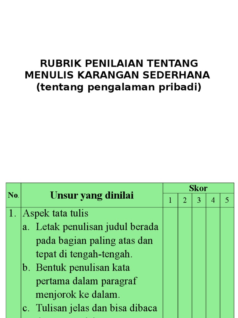 Rubrik Penilaian Menulis Pdf