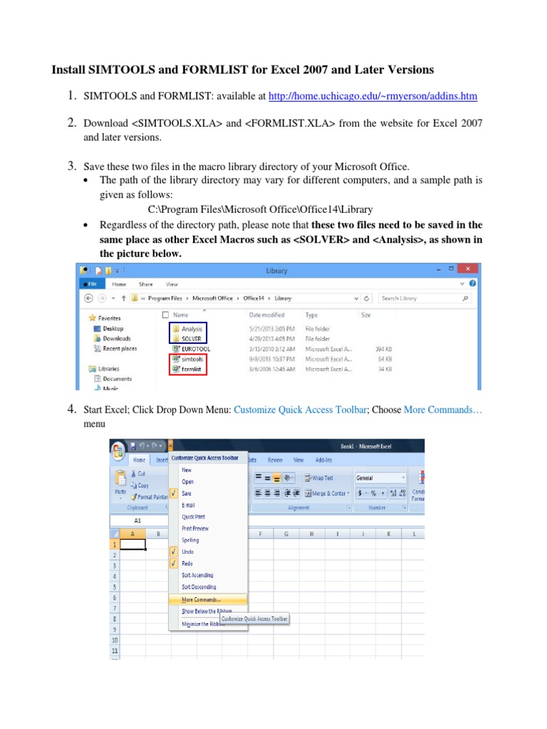 Install SIMTOOLS and FORMLIST For Excel 2007 and Later Versions PDF