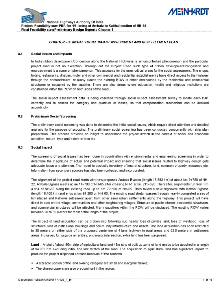 Social Impact Assessment for NH-65 Project | PDF | Road | Traffic