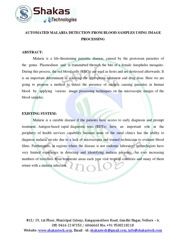 Automated Malaria Detection From Blood Samples Using Image Processing ...
