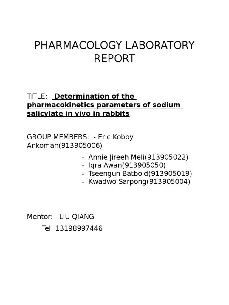 Pharmacology Laboratory Report 2 PDF Clinical Medicine Chemistry