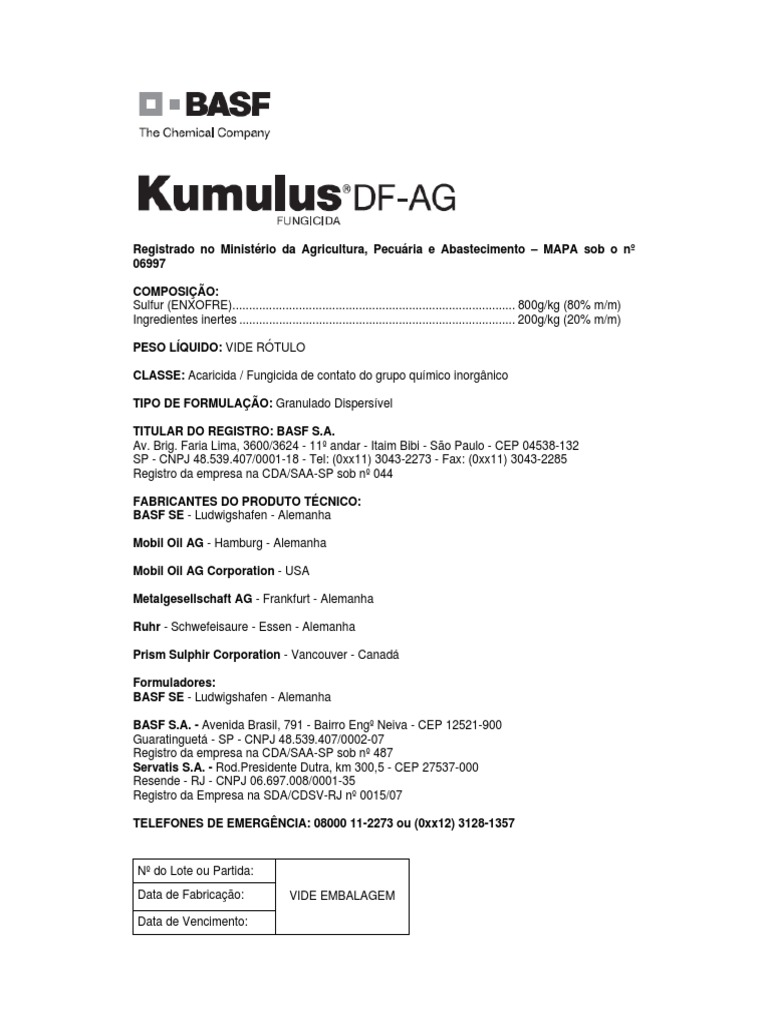 Kumulus DF: Uso e Instruções Técnicas | PDF | Embalagem e rotulagem ...