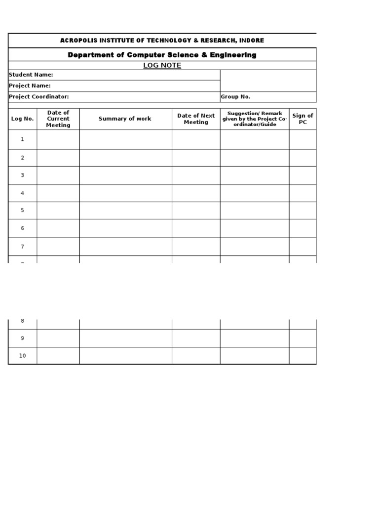 Department of Computer Science & Engineering: Log Note | PDF