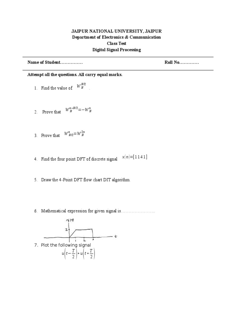 Digital Signal Processing Class Test | PDF