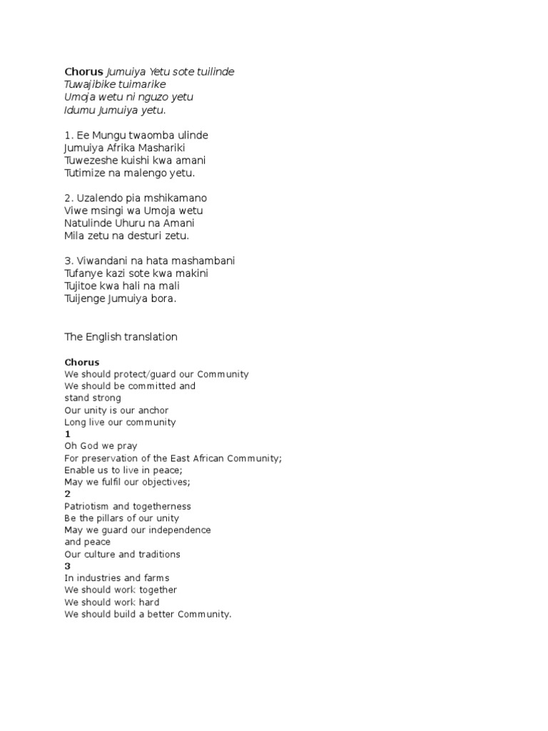 East African Anthem Pdf