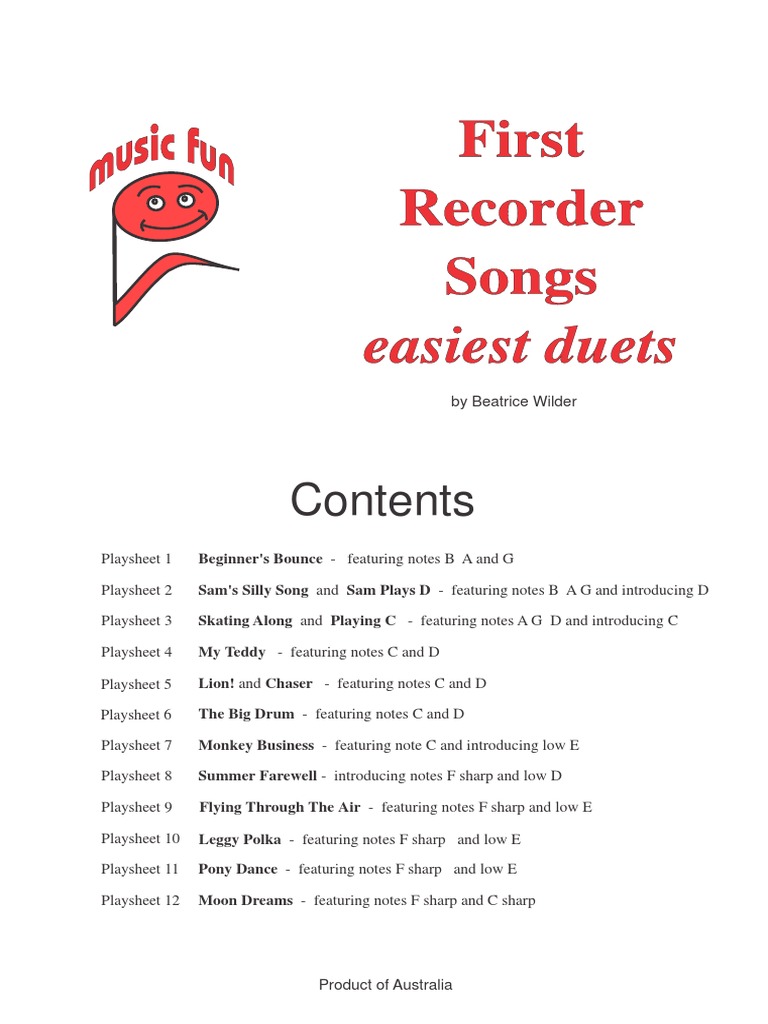 First Recorder Songs Easiest Duets PDF Recorder (Musical