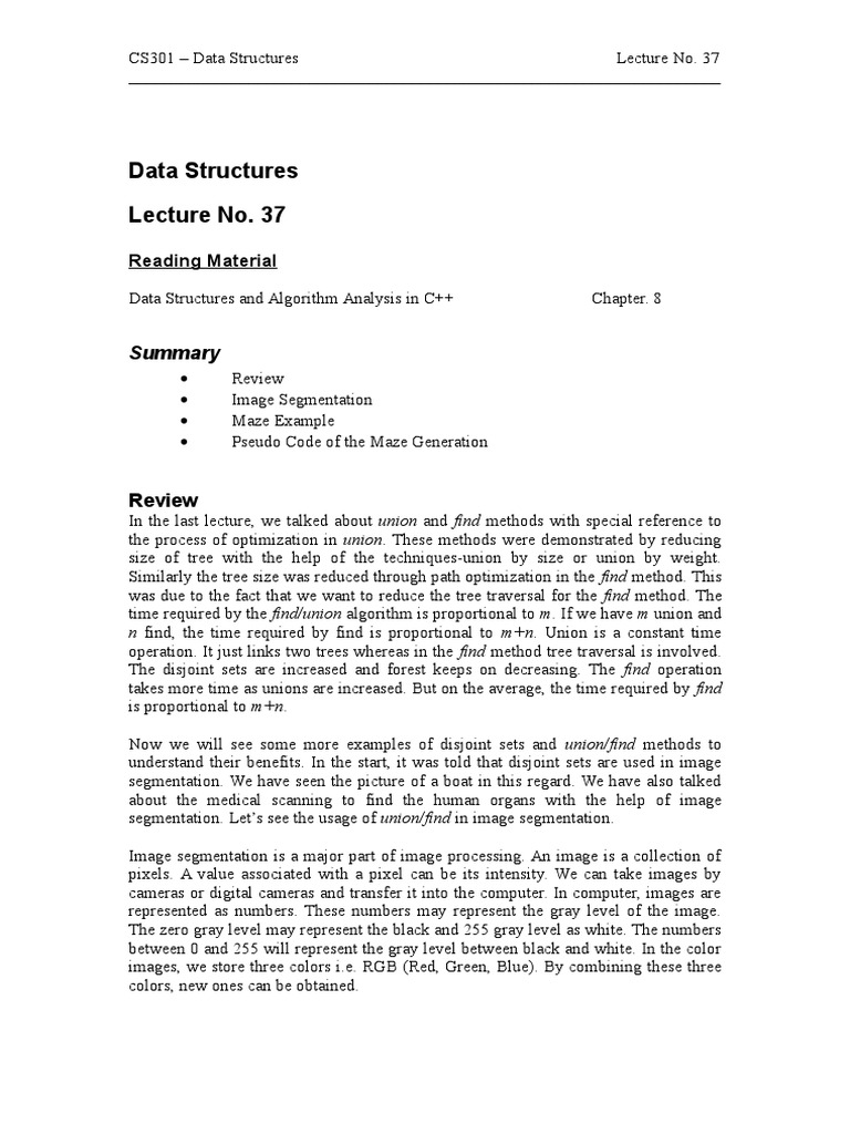 Data Structure Lec37 Handout | PDF | Image Segmentation | Maze