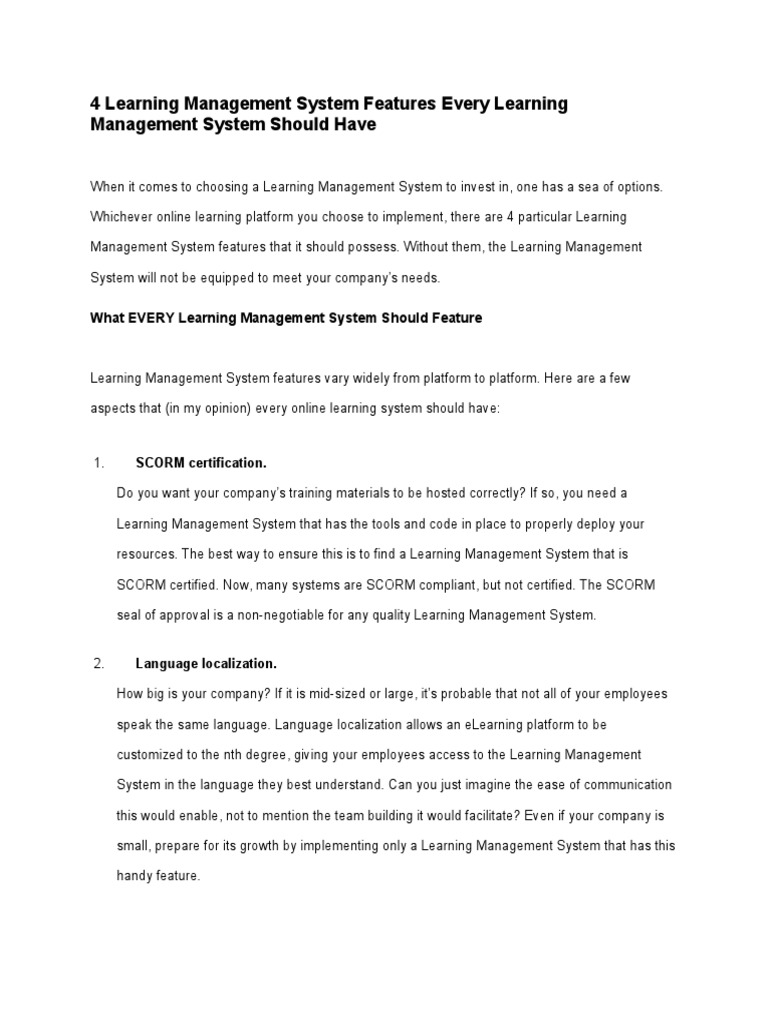 Essential LMS Features Checklist | PDF | Educational Technology ...