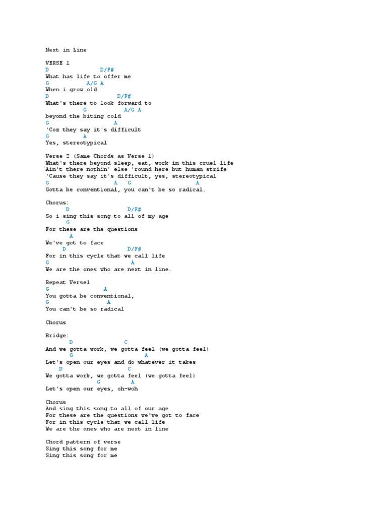 Next in Line: Lyrics and Chords | PDF | Song Structure | Songs