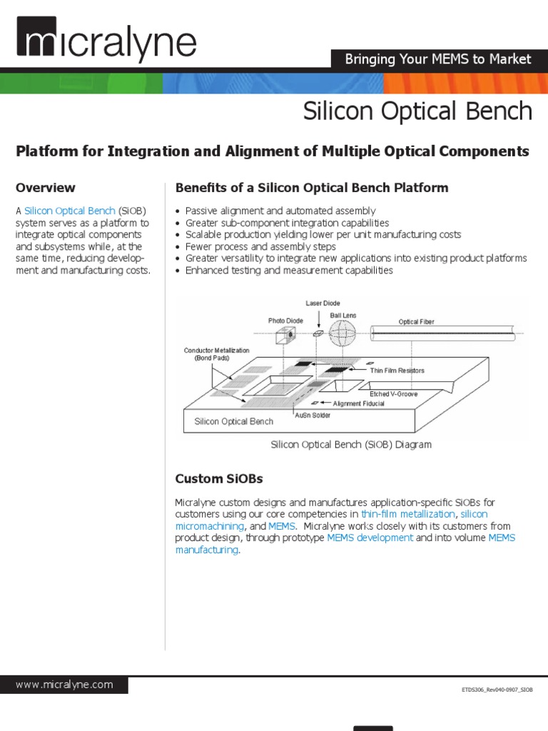 Custom Silicon Optical Bench Solutions | PDF | Microelectromechanical ...