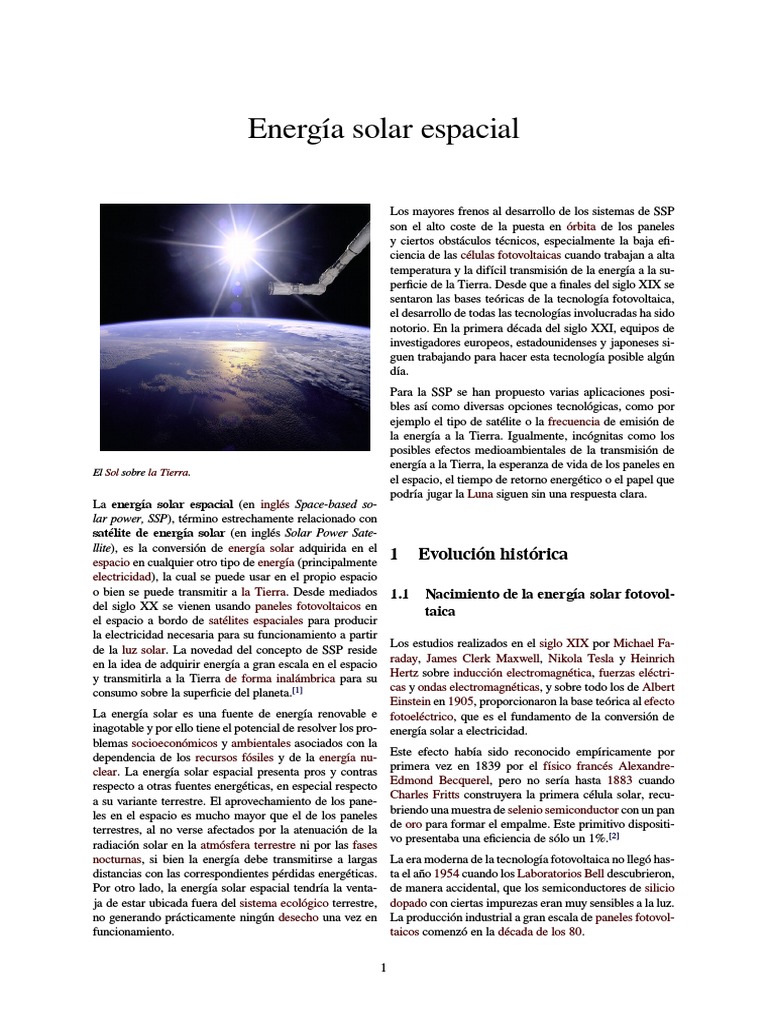 Energía Solar Espacial PDF | PDF | Energía solar | Fotovoltaica
