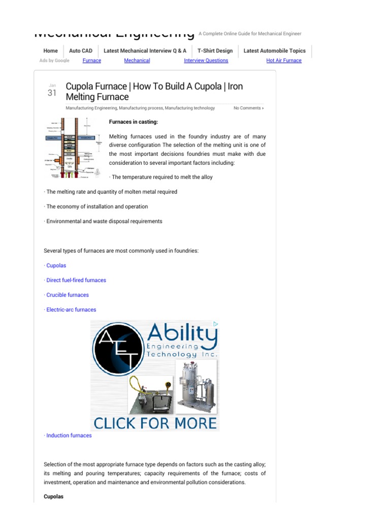 Cupola Furnace Mechanical Engineering | PDF | Foundry | Iron