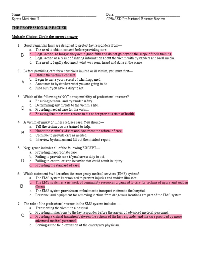 CPR Review Worksheet Ans Key | PDF | Cardiopulmonary Resuscitation |  Cardiac Arrest