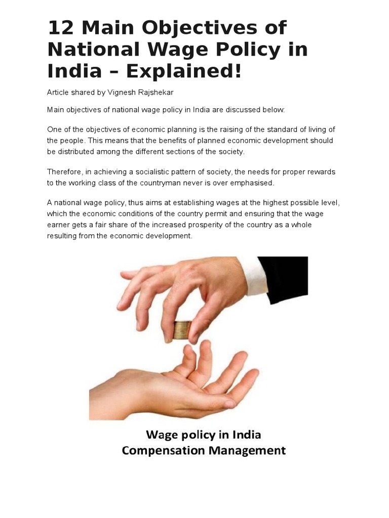 12 Main Objectives of National Wage Policy in India PDF Wage Minimum Wage