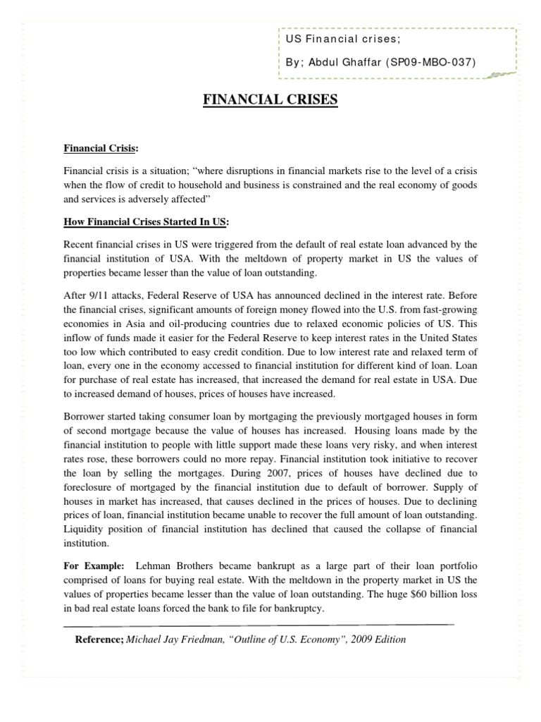 Causes of U.S. Financial Crises Explained | PDF | Financial Crisis Of ...