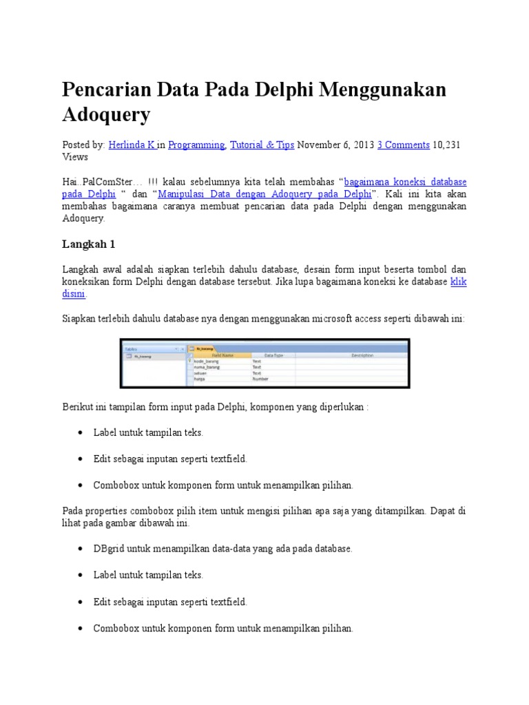 Pencarian Data di Delphi dengan Adoquery | PDF | Karier & Perkembangan ...