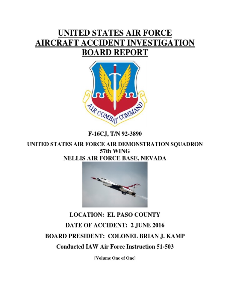 U.S. Air Force Aircraft Accident Investigation Board Report United