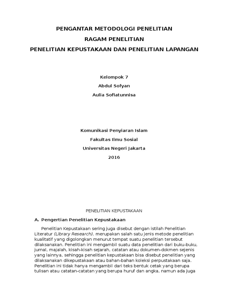 Penelitian Kepustakaan Dan Lapangan