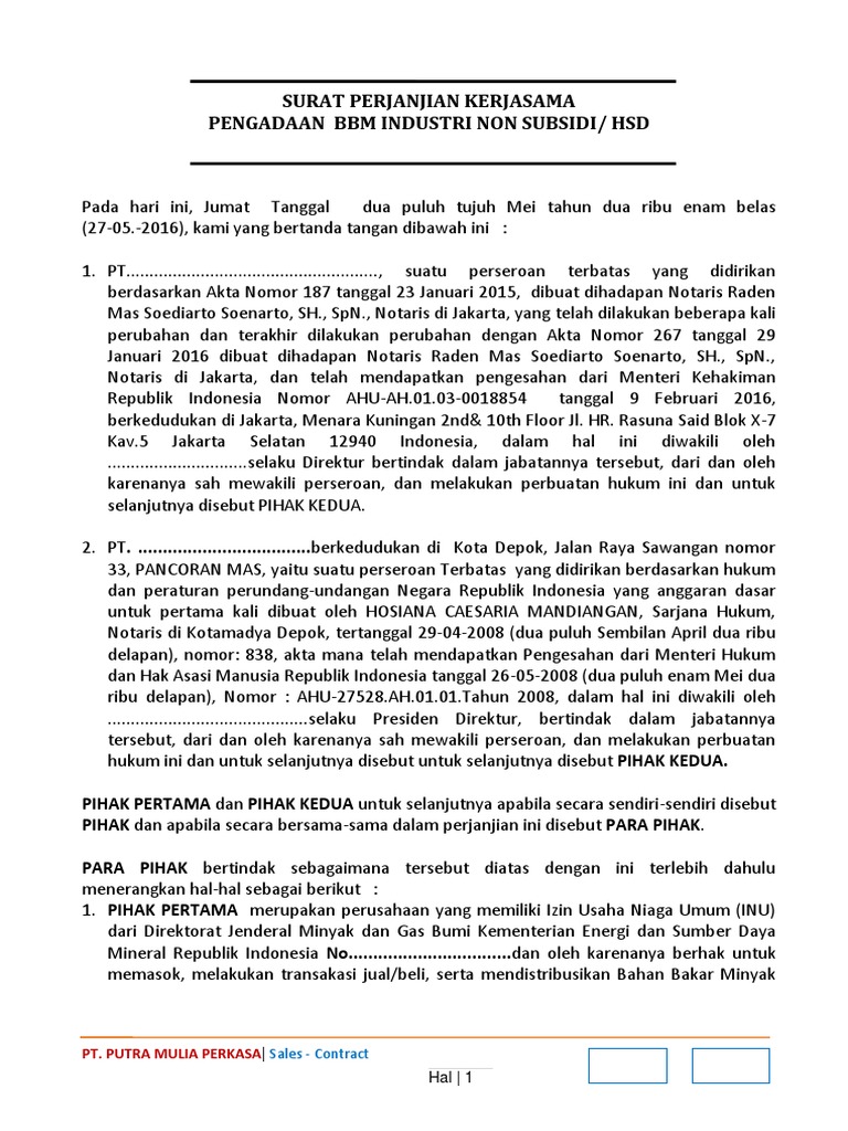 Contoh Surat Jaminan Supply Bbm