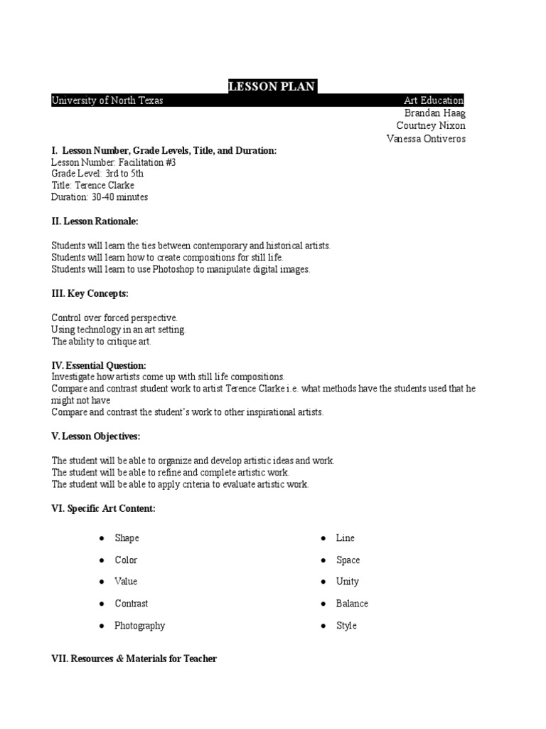 Still Life Art Lesson Plan for Grades 3-5 | PDF | Design | Cognition