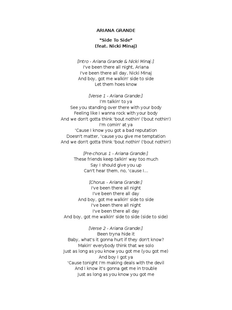 Paroles De Ariana Grande Side To Side