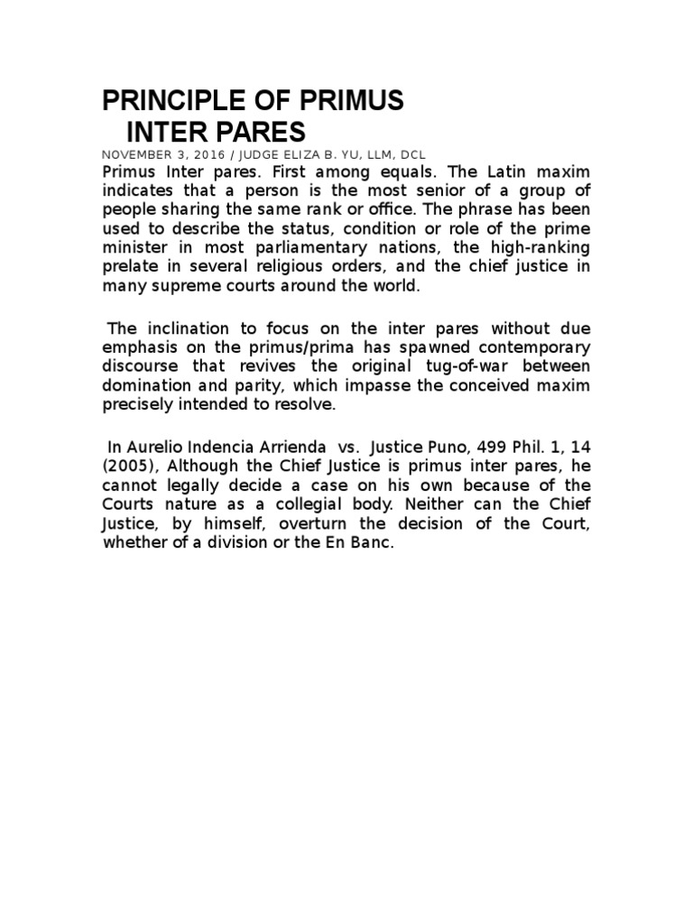 Principle of Primus Inter Pares Judiciaries Courts