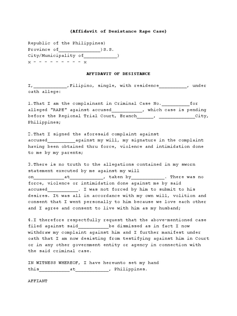 Affidavit of Desistance Rape Case | PDF