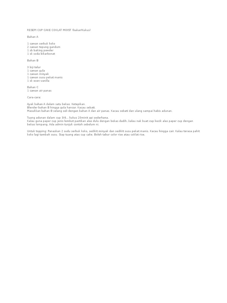 Resepi Cup Cake Coklat Moist Pdf