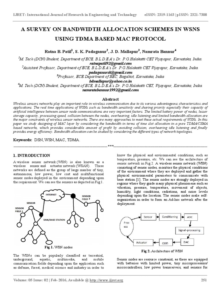 A Survey On Bandwidth Allocation Schemes in Wsns Using Tdma Based Mac ...