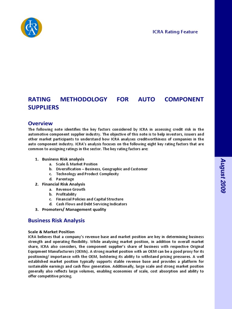 ICRA Rating Methodolgy - Auto Component | PDF | Supply Chain | Profit ...