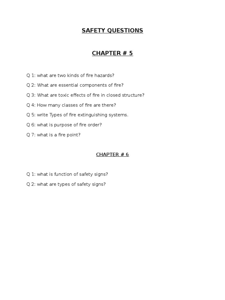 Safety Questions: Chapter # 6 | PDF