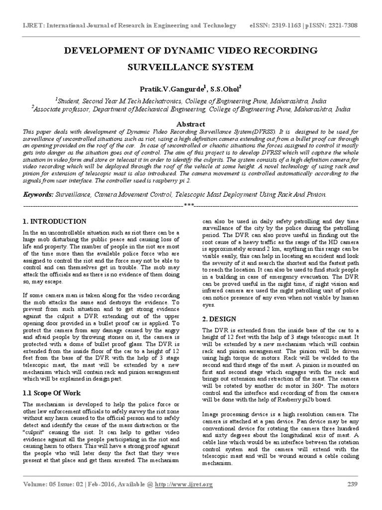 Dynamic Video Surveillance System Design | PDF | Column | Gear