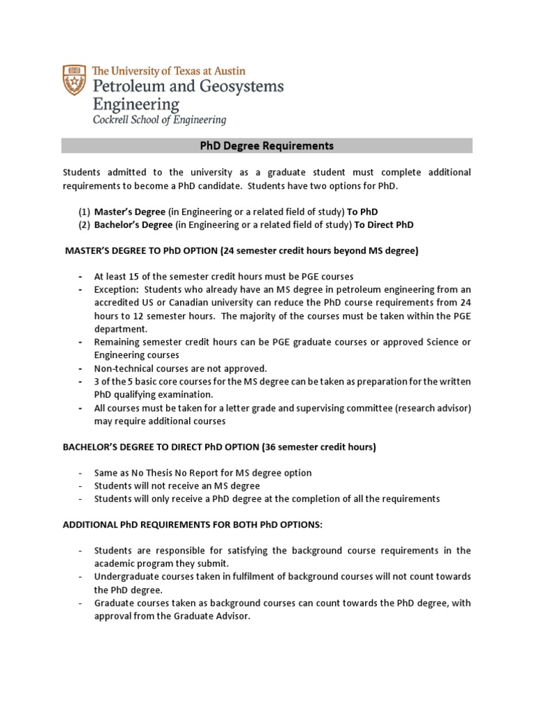 Requirements For The Ph.D. Degree – CTTP